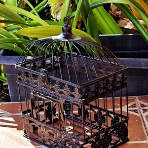 Small Decorative Ornate Birdcage Black/Bronze Metal Rectangular